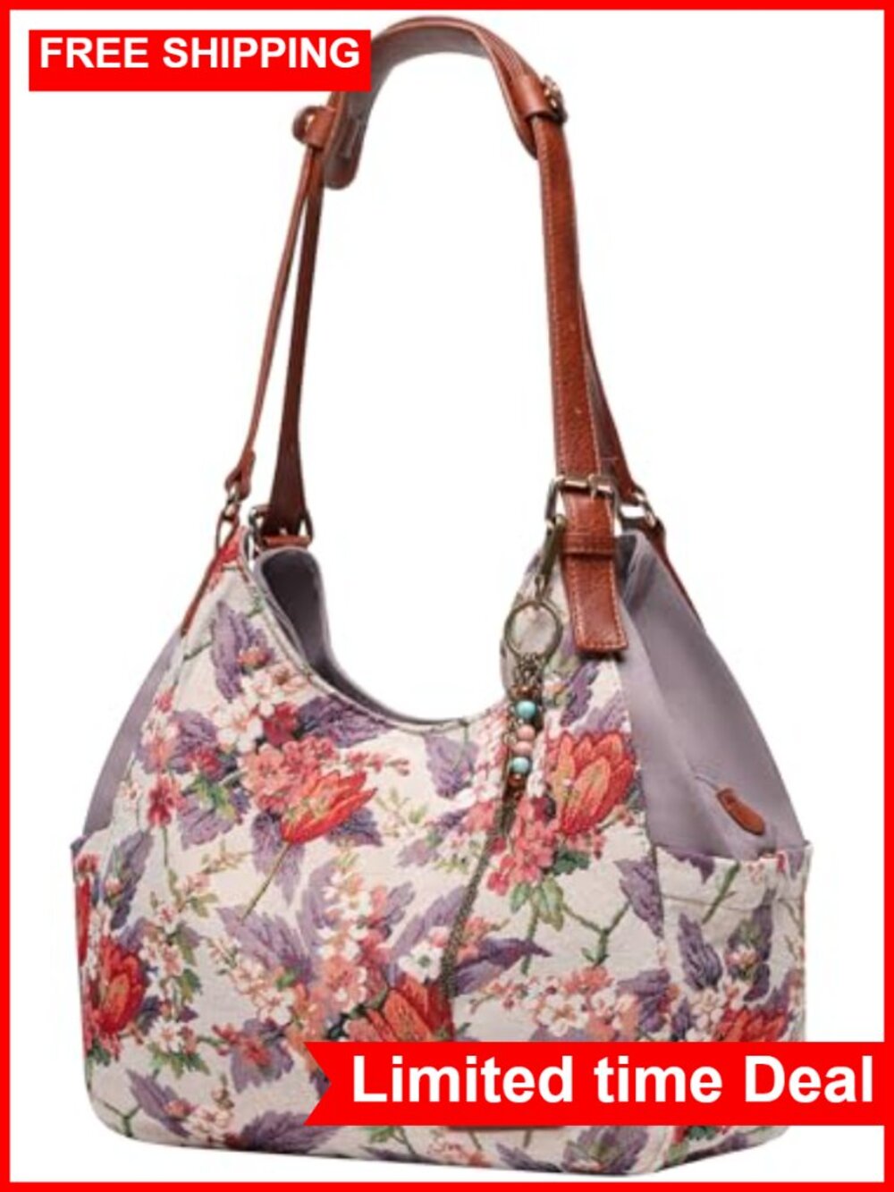 Canvas Hobo Purse Multi Pocket Tote Shopper Shoulder Bag Embroidery Ethnic